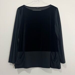 J. Jill Wearever Collection XL Velour Mixed Material Top Shirt Blouse Pockets